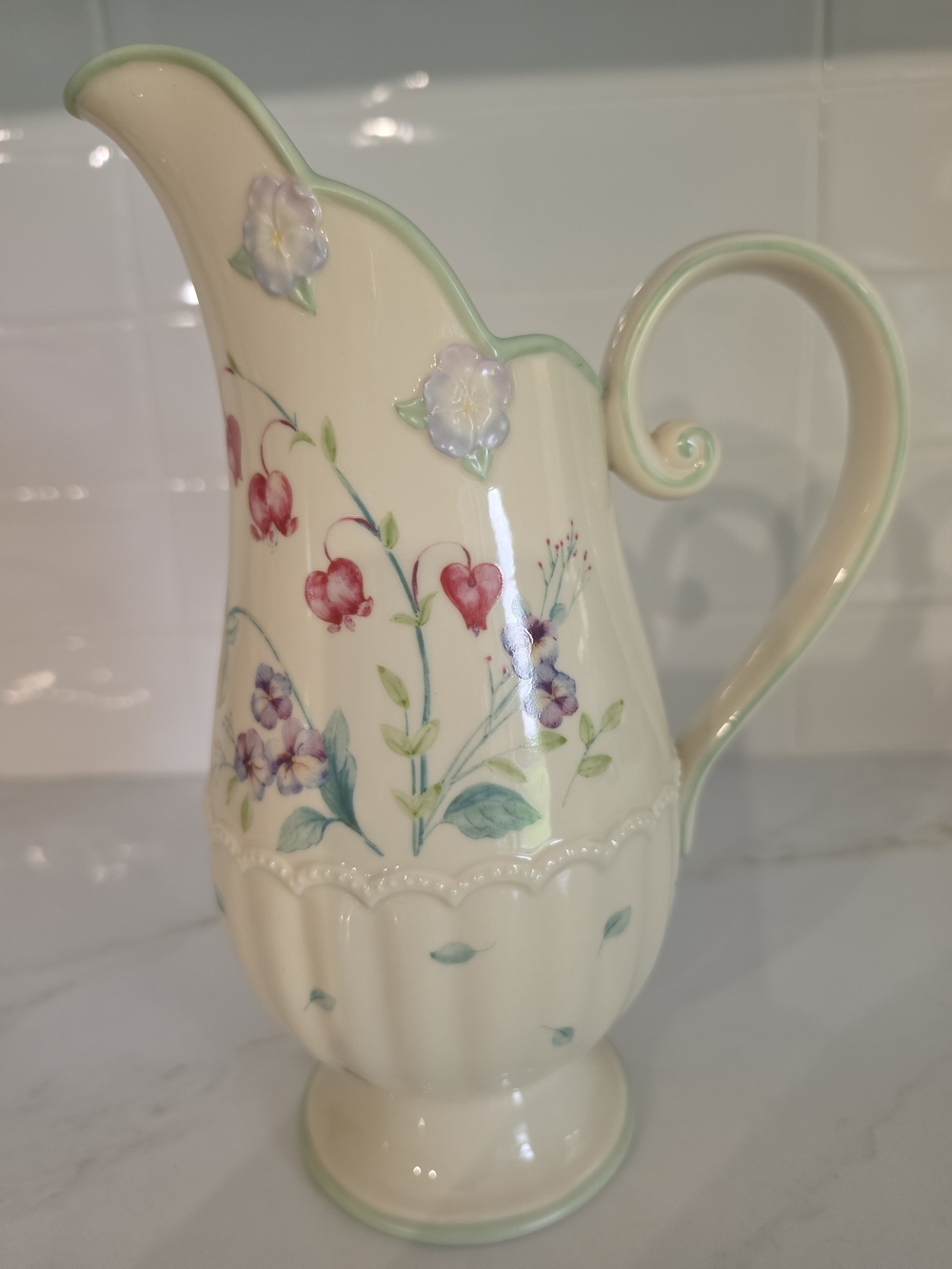 Vintage Lenox "Spring Bouquet" Footed Porcelain Pitcher
